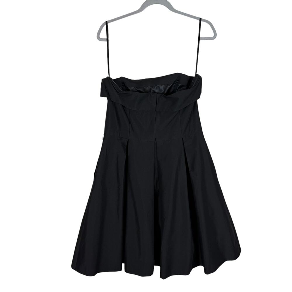 White House Black Market Poplin Midi Dress‎ Women's 12 Black Back Zip Pleated - Picture 2 of 14